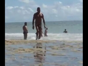 Bare dude with indeed monster large stiffy ambling beach