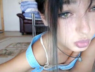 Young lady black-haired in unexperienced solo movie